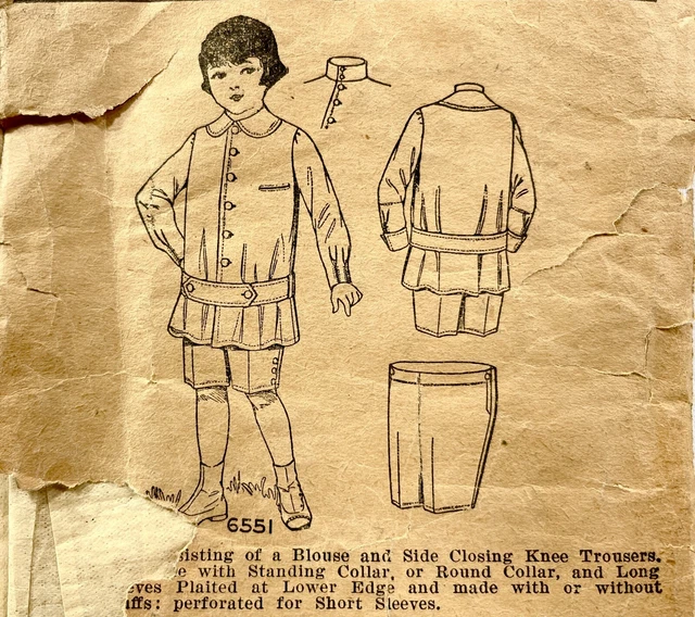 1907 Pictorial Review Sewing Pattern 6551 Boys Suit w/ Short Trousers Sz 4 11143