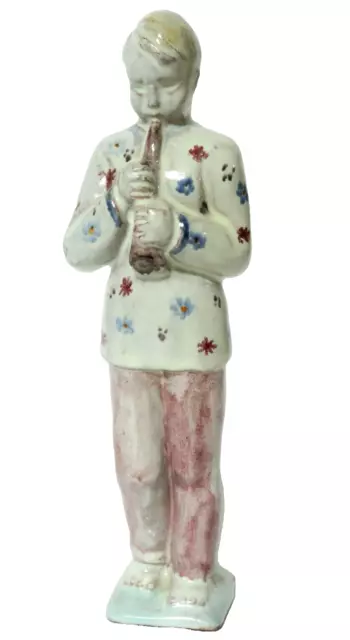 Alte Tonfigur ? Art Deco Keramik Figur Flötenspieler Majolika Ceramic 17cm Deko