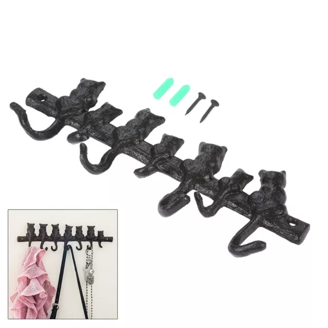 Household Imitation Rust Cat Tail 7 Hook Key Towel Coat Wall Rack Cast Iron