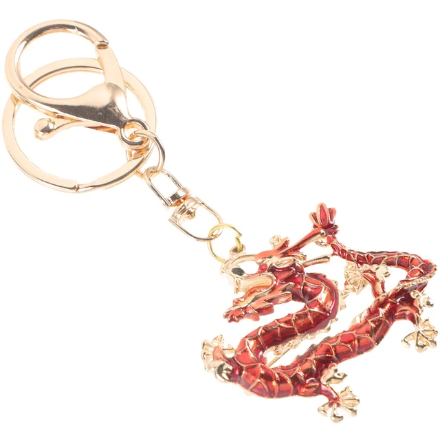 CHINESE DRAGON RHINESTONE Keychain 2024 Year Zodiac Animal Gift Keyring