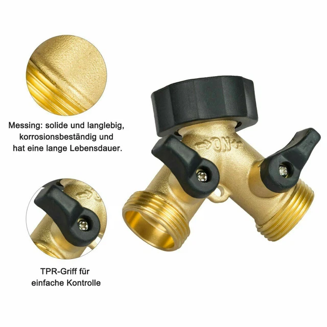 2-Wege Messing Gartenschlauchverbinder Splitter Y Stecker Absperrung Wasserventile