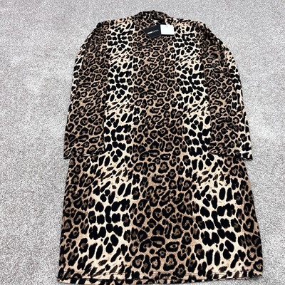 Fashion Nova Women's Brown Black Animal Print Long Sleeve Dress Size Large NWT