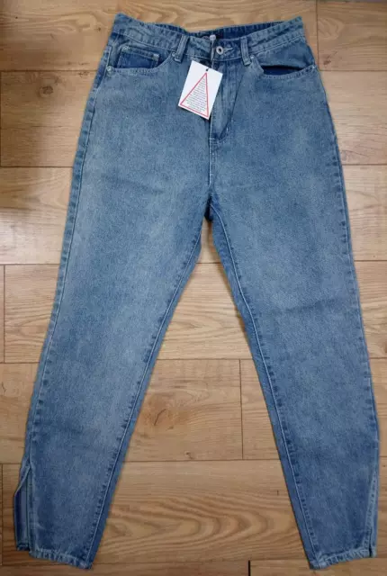 BNWT Boohoo Slim Balloon Boyfriend Mid Washed Denim Jeans UK 12