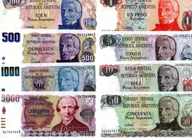 Set Argentina, 1-5-10-50-100-500-1000-5000 Pesos Argentinos, (1983-1985), UNC