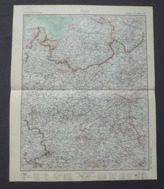 Landkarte Stieler, Polen, Ostpreussen, Warschau, Lodz, Gotha Perthes 1928, Haack