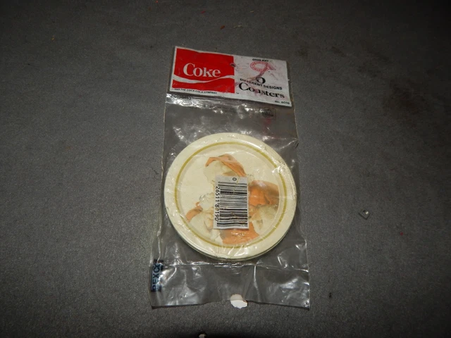 Vintage #8019 Coca Cola Santa Metal Coaster NOS 6 Pack 1983 Estate Find