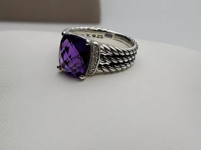 David Yurman Petite Wheaton Ring with Amethyst and Diamonds 10x8mm Size 6 C-49