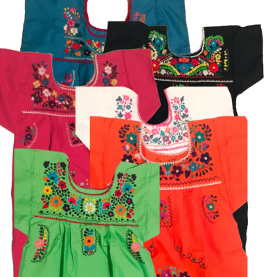Mexican Baby Girls Dress Multicolor Embroidered flowered 2 to 9 Years 6 colors