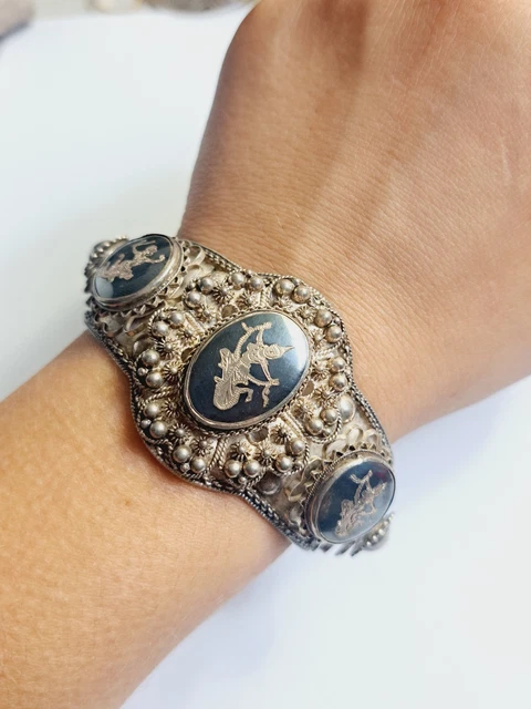 Bracelet Manchette Ancien En Argent Massif Filigrane Berbère - Poids 51 Grammes - Bijou Ethnique Vintage