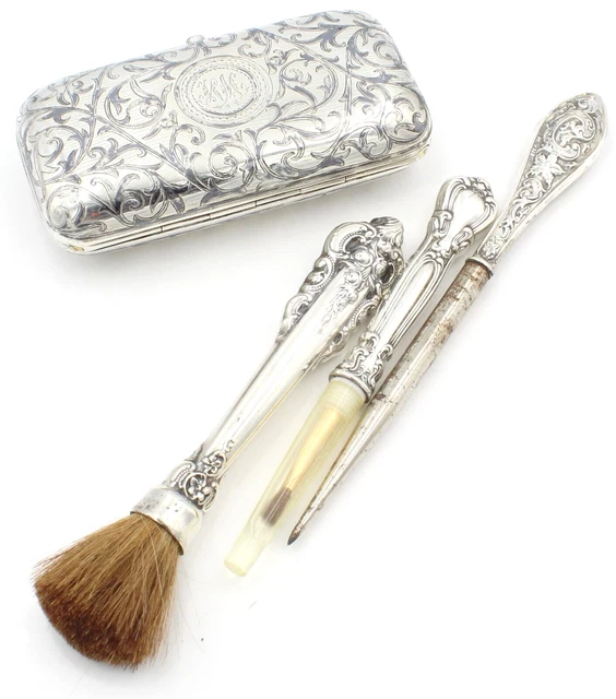 Vintage Lot Of Four  Sterling Silver Four Inch Make Up Grooming Tools Nr 94