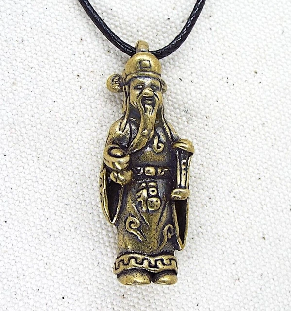 Small Caishen Brass Chinese God of Wealth Pendant Necklace