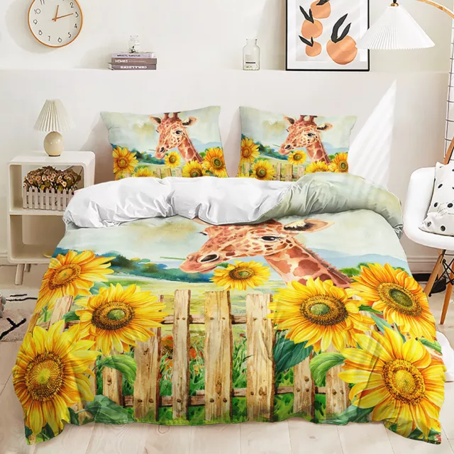 Sonnenblumen Und Giraffen Daunendecke Bettbezug  Doppelbett Set  220*240cm