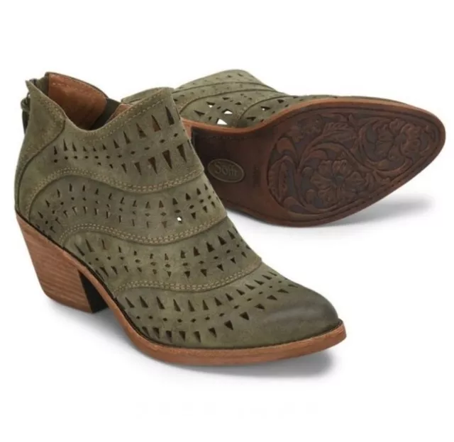 SOFFT WESTWOOD II Ankle Boot Olive Fatigue Suede Block Heel Size