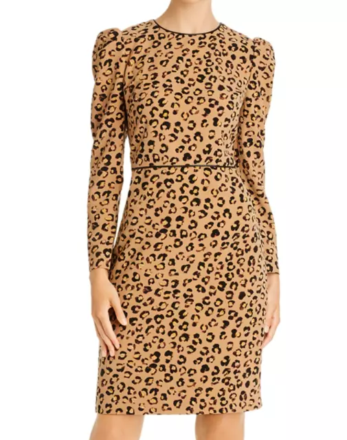 Donna Karan Sheath Dress Long Sleeve Cheetah Print Women's Size 8 Puff Sleeve