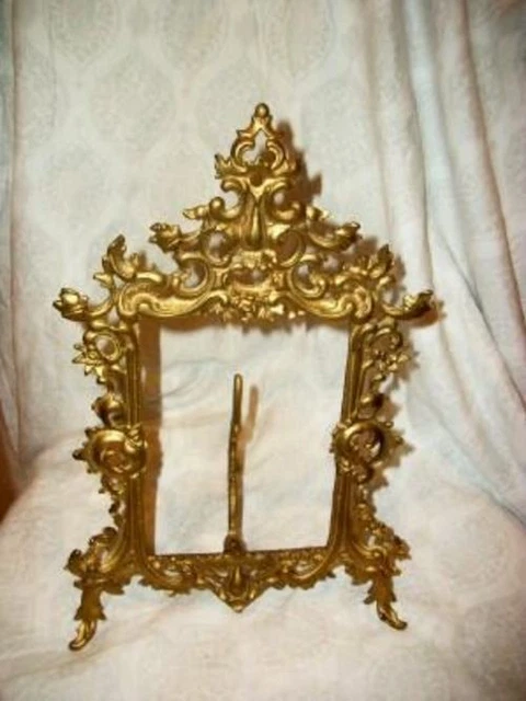 VICTORIAN ORNATE EASEL PICTURE FRAME BRONZED IRON 1890s GENUINE ANTIQUE