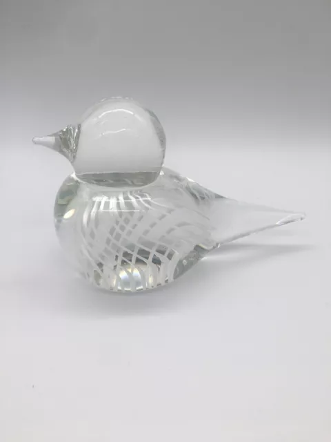 Art Glass Clear and White Swirl Bird Figurine Paperweight 10cm