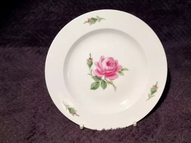 Teller, Meissen Porzellan, Knaufzeit antik, Rosa Rose, D 18,4 cm, Blumen Knospen