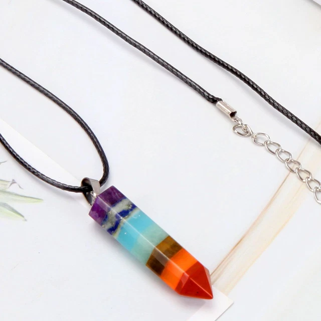 7 Chakra Natural Crystal Pendulum Quartz Stone Pendant Healing Gemstone Necklace 8