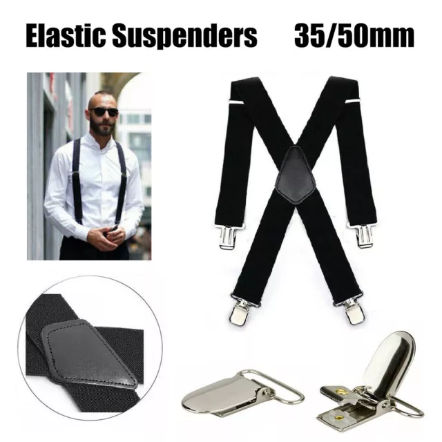 35/50mm Extra Wide Men's Adjustable Elastic Suspenders Clip On Braces Trouser