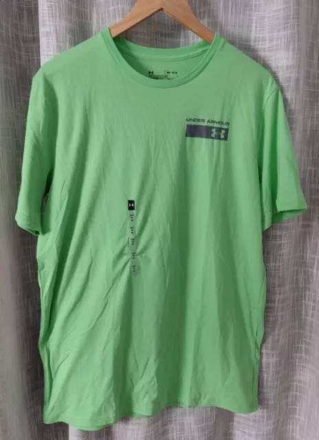 👕NWOT Under Armour Heatgear Logo T-Shirt Men's Green/Gray Jersey Feel Men's Med