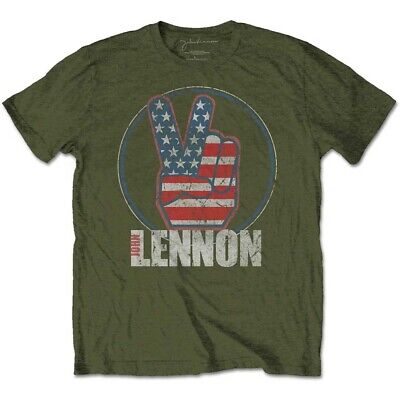 Official John Lennon T Shirt Peace Fingers USA Flag Mens Classic Rock Beatles