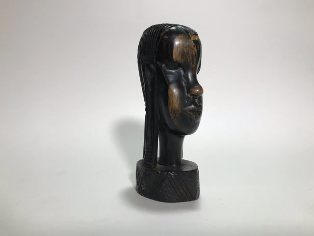Rjl Wood Hand Carved African Bust Tribal Statue Sculpture Made in Tanzania