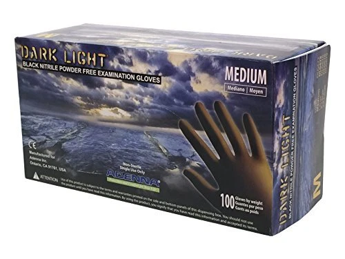 Adenna DLG675 Dark Light 9 mil Nitrile Powder Free Exam Gloves Black Medium B...