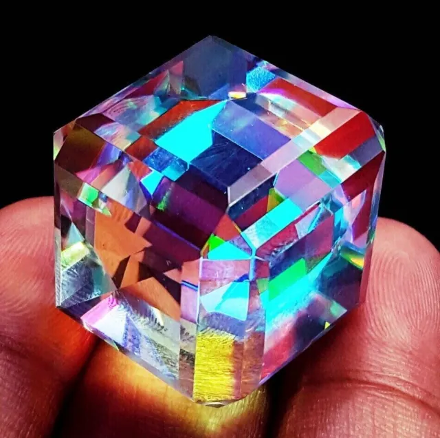 GIE Certified 160 +Ct Natural Cube Cut Rainbow Color Mystic Quartz Gemstone