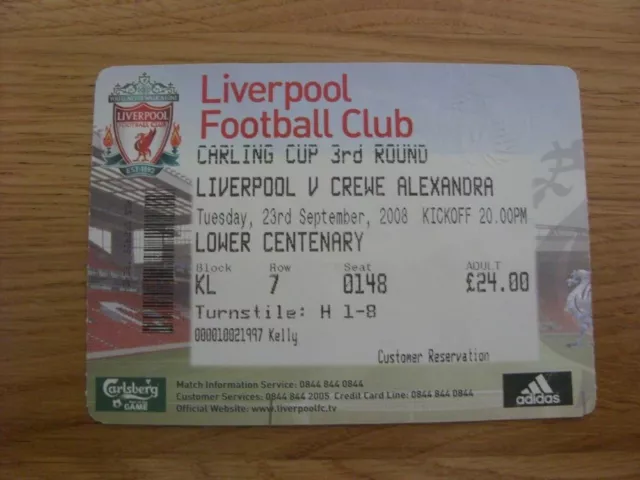 23/09/2008 Ticket: Liverpool v Crewe Alexandra [Football League Cup] . Footy Pro