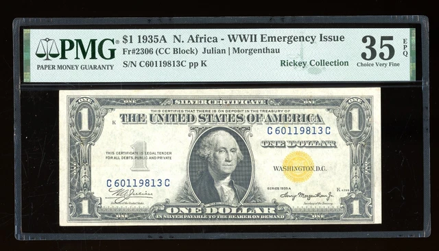 DBR 1935-A $1 North Africa Silver Fr. 2306 CC Block PMG 35 EPQ Serial C60119813C