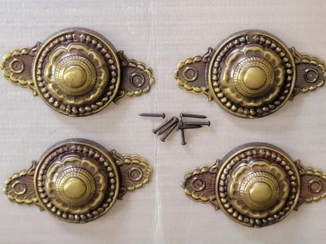 NOS Vintage Stamped Brass Drawer Pull Backplates, Undrilled READ!!!