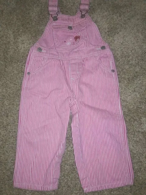 Vintage Oshkosh BGosh Girls Size 18 Months Pink Striped Cotton Overalls Vestbak