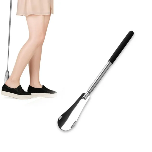 1Pc Extra Long Handle Shoe Horn Retractable 25" Handled Metal Shoehorn Horns 2