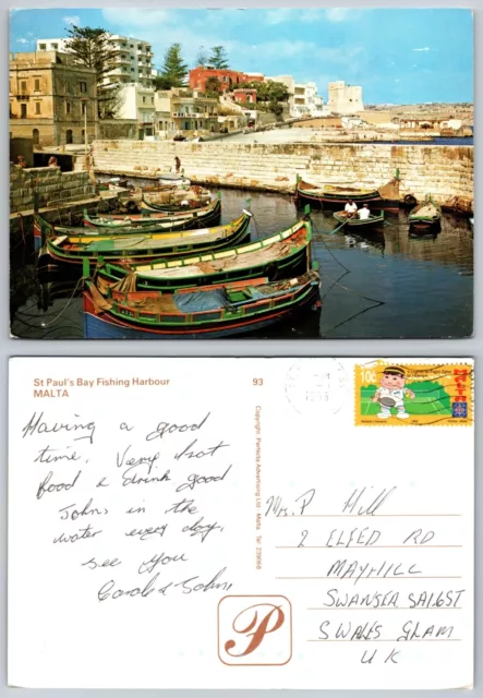 c21203 Fischereihafen St. Pauls Bay Malta Postkarte 1993 Briefmarke
