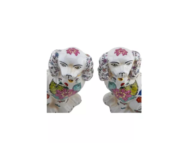 New Porcelain Staffordshire Reproduction Dogs Pair Tobacco Leaf Pattern 9''H 2
