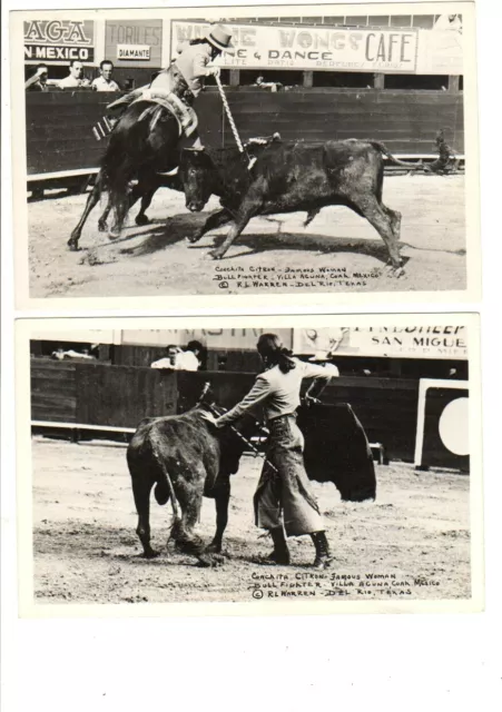 (2) Real Photo Postcards RPPC - Female Bullfighter Conchita Citron Coah Mexico