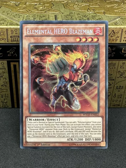 Yugioh Elemental Hero Blazeman WSUP-EN032 Prismatic Secret Rare 1st Edition NM