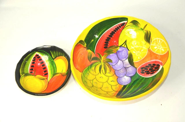 PAIR Talavera Fruit Bowls Pottery Mexican Folk Art Footed Mexico Vtg Handpainted