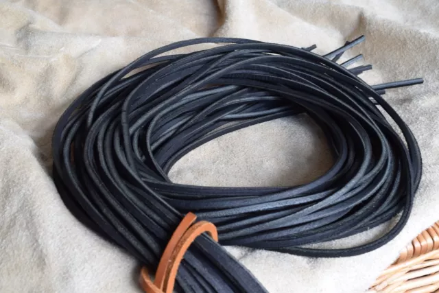 BLACK LEATHER 3.5mm SQUARE SHOE / BOOTS LACES THONGS EXTRA  STRONG 100CM