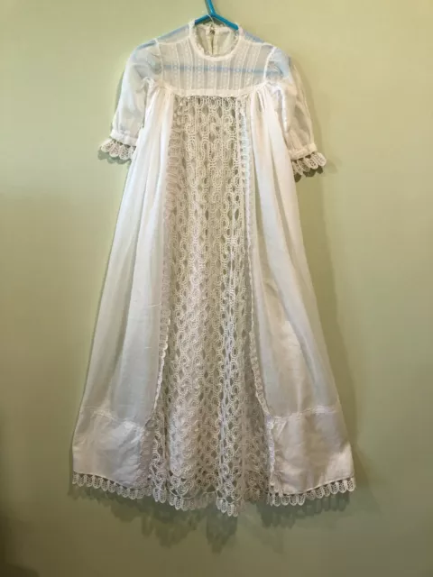 Special Antique Victorian White Cotton and Embroidery 37" Long Christening Dress