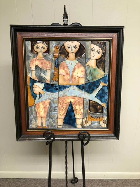 Famed Artist Ruth Faktorowitsch (b 1937 Israel) Ceramic Relief Glazed Tile 4 Fem