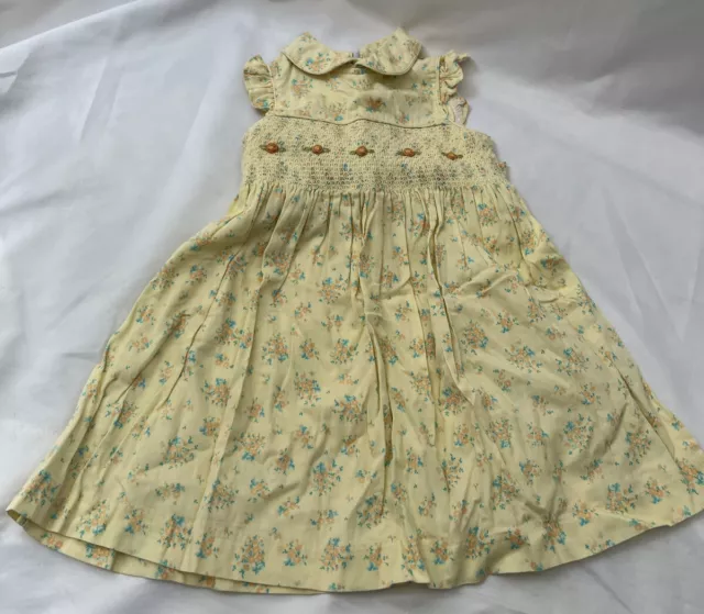 laura ashley Girls Dress Size 2 Yrs Yellow Floral Short Cap Sleeve Collar Cotton