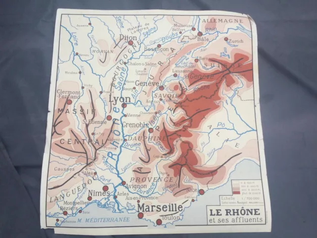 1950s 60s French school map by Rossignol Vienne “ Garonne And Rhone “ 2 Sides