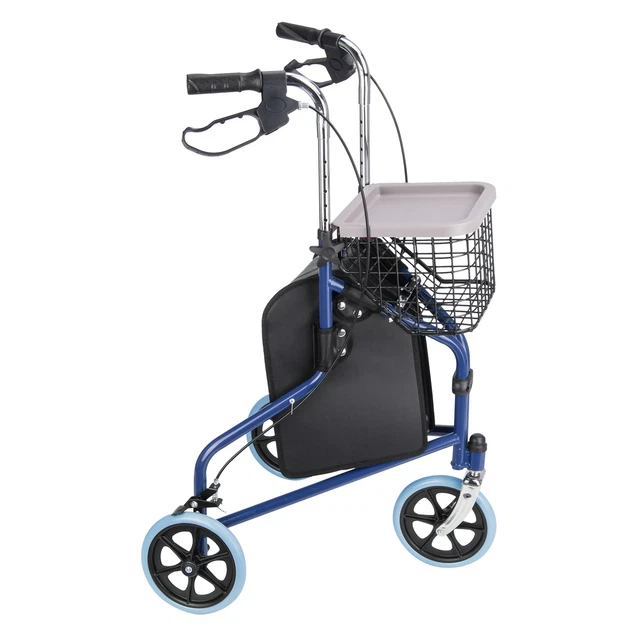 Safety Folding 3 Wheel Rollator Aluminium Height Adjustable Walker Medical Aid