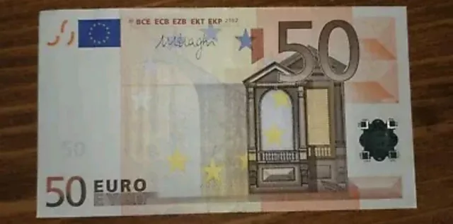 50€ European Union Banknotes 2002 Series Circulated. 50 Euro Currency Bill Note