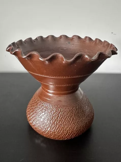 Vintage Vase Ceramic Brown Studio Pottery Crimped Textured *Chipped*