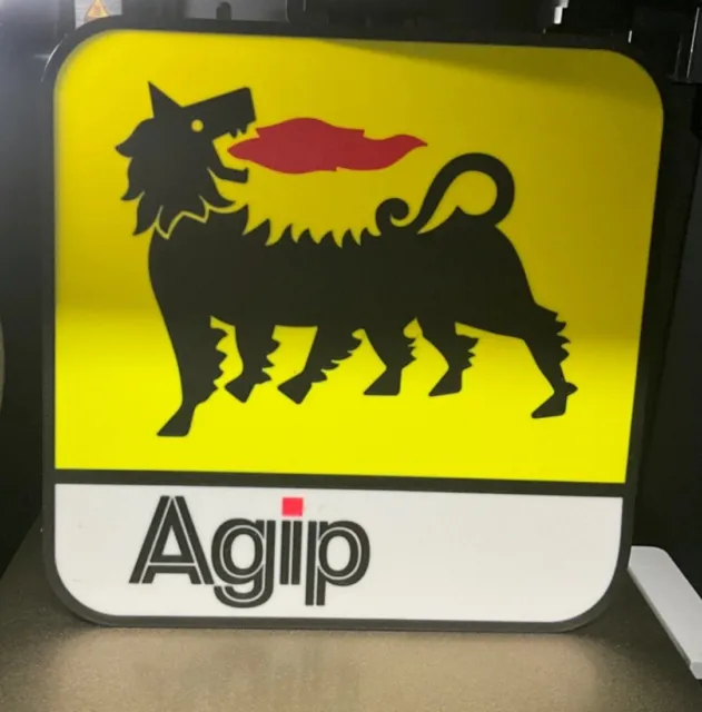 AGIP Insegna targa luminosa lighted led logo Light Box Esso Tamoil Eni Total.