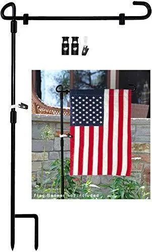 MAXZONE Garden Flag Stand Banner Flagpole, Black Wrought Iron Yard Garden Flag