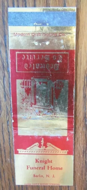 BERLIN, NEW JERSEY: KNIGHT FUNERAL HOME 1960s MATCHBOOK MATCHCOVER -F10