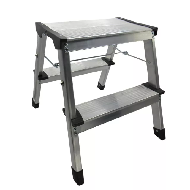 Aluminium Double 2 Step Stool 150KG (Folding Non Slip Lightweight Ladder)